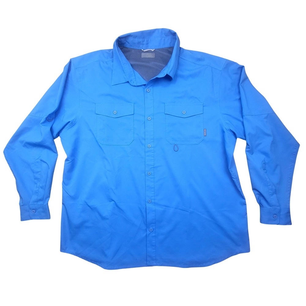 Columbia PFG Silver Ridge Lite Blue Fishing Shirt Mens XXL Long Sleeve 1671981